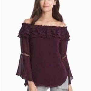 White House Black Market Off the Shoulder Bell Sleeve Blouse Burgundy - Size M